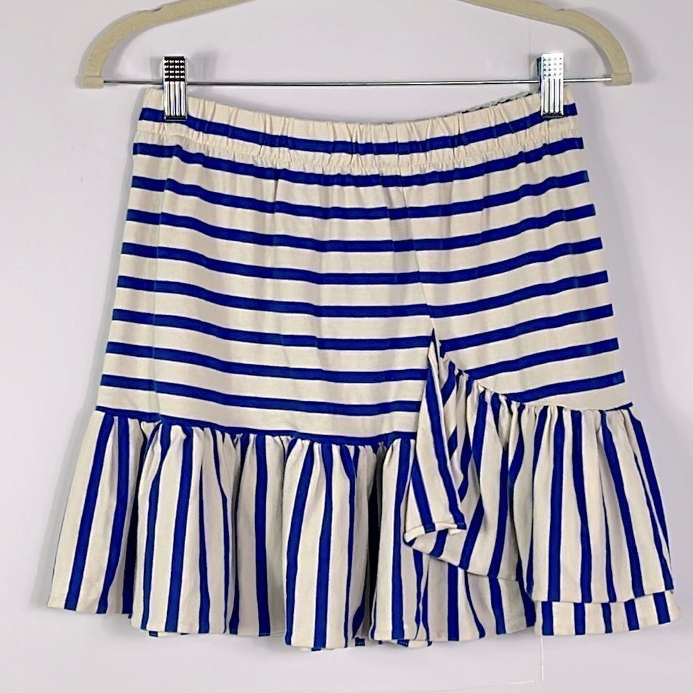J. Crew | Crewcuts Girls Blue Striped Jersey Knit Ruffle Skirt, size 14 - Picture 1 of 7